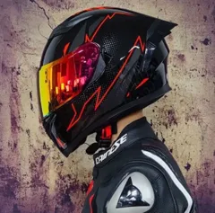 激安新品レッドライン　フルフェイスバイクヘルメットダブルレンズレインボーシールド