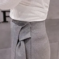 ハイウエストタイトスカート ひざ丈 サイドスリット【0915】