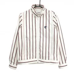 ジャックバニー 中綿ジャケット アイボリー×ネイビー ストライプ柄 ロゴワッペン  レディース 2(L) ゴルフウェア Jack Bunny