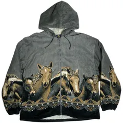 アニマル 馬柄  フリース ジャケット ジップアップ 総柄 90s アウター ビックシルエット メンズ 古着 2XL