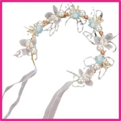 ブルー_長さ35cm 髪飾り 花 カチューシャ パール 花飾り リボン 花冠 ヘアアクセサリー 入学式 卒業式 結婚式 髪飾り 披露宴 和装 写真撮影 プレゼント 女の子 ? (ブルー, 長さ35cm)