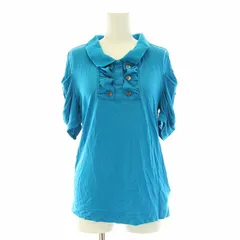 アディダス バイ ステラマッカートニー adidas by Stella McCartney ポロシャツ カットソー 半袖 ストレッチ フリル ギャザー XS 青 ブルー /DK ■MA ■PN