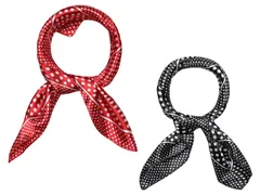 Allegra K 2個入り 50cm スカーフ 正方形 シルク風 ドッ ト スクエアスカーフ ネッカチーフ 髪飾り オフィス 制服用 お洒落 レディース ブラック 50 x 50 cm