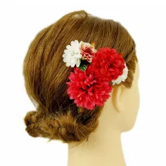 髪飾り 成人式 赤 振袖 前撮り 袴 花 浴衣 夏祭り 花火大会 豪華3点セット 白 ラインストーン ヘアアクセ かんざし ヘッドドレ No.9-3614