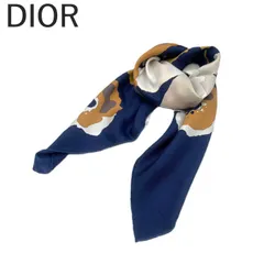クリスチャンディオール Christian Dior スカーフ 花柄 大花 ネイビー オレンジ系 白