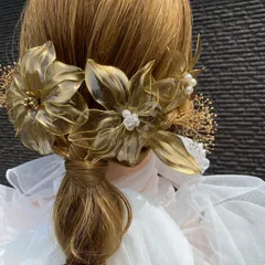 ゴールド 6点セット アメリカンフラワー 成人式 浴衣 袴 着物 前撮り