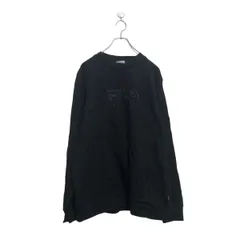 FILA ロゴ スウェット トレーナー フィラ L~ ブラック 刺繍 裏起毛 シンプル プルオーバー 古着卸 アメリカ仕入 a604-6759