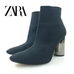 美品 ザラ ZARA WOMAN ソックスブーツ ニット メタルヒール ブラック EU36 ショートブーツ hws00720