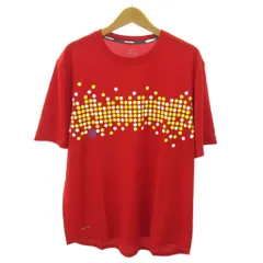 ナイキ NIKE 美品 ドライフィット DRY-FIT Tシャツ ドット柄 風車マーク プリント 半袖 XL 赤 レッド 0807 ●ECO