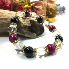 ピンクタイガーアイ×水晶×オニキス パワーストーン ブレスレット 10mm（ゴールド）メンズ・レディース 男性・女性 数珠ブレス 開運  [3]