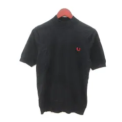 フレッドペリー FRED PERRY ニット カットソー ハイネック ワンポイント 刺繍 五分袖 S 黒 ブラック 赤 レッド /MSのサムネイル