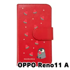 【新品未使用】OPPO Reno11 A オッポ スマホケース 手帳型 (色：レッド×柄：ペンギンとスイカ)moimoikka ペンギン 動物 flip2-reno11a-rd-20139