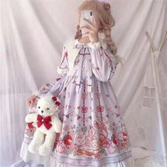 【フリーサイズ】ロリータワンピース　猫　スイーツ　苺　甘ロリ