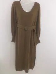 ◇ ◎ MOUSSY マウジー Vネック 長袖 膝下丈 ニット ワンピース サイズF ブラウン レディース P  【中古】 【1209200005610】