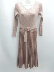 ◇ ⊇ tocco closet luxe ストライプ柄 長袖 ロング ニットワンピース サイズM ピンク レディース E  【1501160025685】