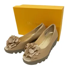 ヒルズ アヴェニュー Hills Avenue パンプス ウェッジ ウェーブソール オープントゥ 靴 シューズ フラワー デニム 厚底 ラメ 23.0 ベージュ