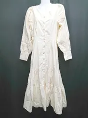 ◇ Θ NICE CLAUP ナイスクラップ ティアード 長袖 膝下丈 ワンピース サイズF ライトベージュ レディース P  【1410160014929】