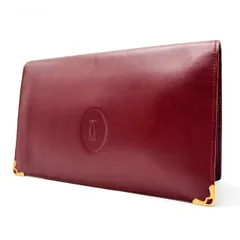 ✨良品✨ Cartier カルティエ クラッチバッグ セカンドバッグ ウォレット 小物入れ マストライン 総柄 カードケース 定期入れ カーフレザー ユニセックス レディース メンズ ボルドー 赤茶色