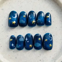 #16   完成品　即購入可　星空マグネットネイル　ショートオーバル　付属品あり　2.5.4.6.9