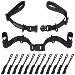 【在庫処分】調整可能 肩紐固定 バックパック/リュック用バンド リュックずり落ち防止ベルト ジッパータブ12枚付き 2組セット ブラック チェストストラップ [Wisdompro]