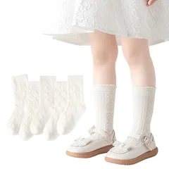 【新品】 [Measuttie] 靴下 女の子 フォーマル ソックス 子供 発表会 結婚式 演奏会 卒業式 入学式 卒園式 5足セット 春秋冬 クルーソックス 可愛いプリンセス ホワイト L 0