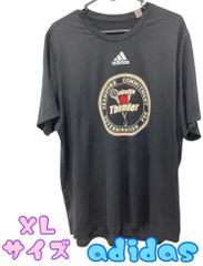 adidas　メンズ　半袖Tシャツ　バレーボール　ロゴプリント　ブラック　薄手　XLサイズ　美品　U-446