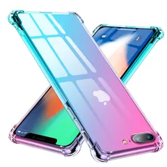 【新着商品】グラデーション クリア ソフトケース 薄型 シリコン 軽量 アイフォン ケース 7 plus 7 ケース 耐衝撃 Plus 全面保護 tpu Plus 四隅空気衝突防止 レンズ保護 ケース/iPhone 擦り傷防止 人気 8 携帯カバー ピンク+緑