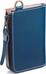 革獅子 小銭入れ メンズ コインケース 本革 L字型 取り出しやすいマチ付 財布 YKKファスナー フック付 光沢レザー(ブルー)