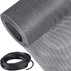 【特価商品】&網戸ネット 網押えゴム 防虫ネット 幅90cm×長さ220cm 2点セット 張り替え用品 グレー 網戸