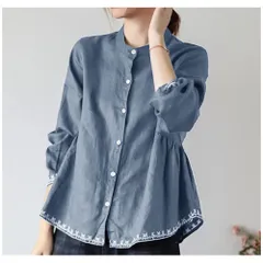 ☆ ブルー ☆ XL ☆ ブラウス シャツ ブラウス レディース 前開き チュニック ブラウス レディース シャツ 前開き 薄手 トップス 春夏 きれいめ オフィスカジュアル オフィス ビジネス スタンドカラーシャツ おしゃれ 上品 カジュアル