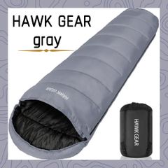 【グレー】HAWKGEAR おまけ付き ホークギア 寝袋 シュラフ マミー型 キャンプ