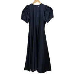 美品 L.elu エル 半袖 パフスリーブ ロング フレアワンピース M ネイビー レディース 古着 中古 USED