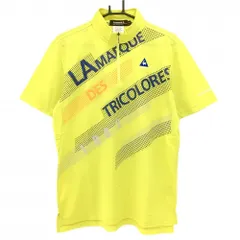 ★値下げ★ルコック 半袖ハイネックシャツ イエロー×ネイビー 一部ドット ロゴ ハーフジップ  メンズ LL ゴルフウェア le coq sportif