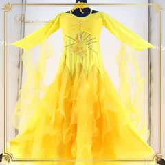 社交ダンス 衣装 スタンダードドレス スタンダード ドレス ワンピース 黄色 フロート デモ 競技 パーティ 発表会 イエロー系 明るい フリル 豪華 スカート 2枚重ね ダンスコスチューム イベント用 ステージ衣装 レディース おしゃれ
