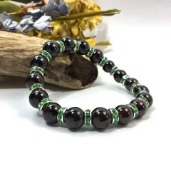 ガーネット パワーストーン ブレスレット 10mm (グリーン) 天然石ブレス 1月誕生石 メンズ・レディース 男性・女性  数珠 恋愛運 ○
