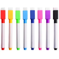 新品 GRASSCALM ホワイトボード用マーカーペン 8本セット カラー カラフル 磁石 マグネット イレーサー付 キャップ 消せる 細字 青 黒 ピンク 緑 黄 水色 紫 赤 ガラス/プラスチック/看板 に書ける オフィス 家庭 学校用 お絵かき (8色8