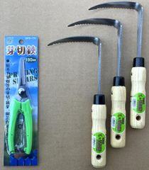 【サビに強いステンレス刃！お得なコンコン鎌3本セット！おまけ芽切鋏付き！】  ステンレス製特選コンコン鎌(草取鎌)×3本+おまけ丸梅芽切鋏  190mm×1本　計4本セット