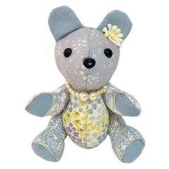 【2024 新作】ハンドメイド　パッチdeくまさん　パッチワーク　ぬいぐるみ　テディベア　くま　花柄　ブルー　イエロー