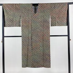 道行 身丈129cm 裄丈66cm M 和装コート 千代田衿 幾何学 絞り 赤茶 正絹 美品 逸品 【中古】