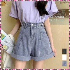 送料無料 ロールアップ デニムショートパンツ 美脚 レディース Aライン デニムワイド ハーフパンツ 着やせ おしゃれ ジーンズ ホットパンツ ハイウエスト短パン 可愛い 韓国 ストリート カジュアルジーパン デニム10代20代