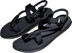 X-cross クロス お洒落サンダル メンズ 痛くない おしゃれ 外履き 大きいサイズ 夏 軽量 ビーチサンダル スポーツサンダル 歩きやすい 御洒落 フラット アウトドア シンプル スポサン かっこいい 韓国(ブラック,  27.5 cm)