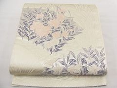 A5◇着物くつろぎ 夏物 扇面に花 銀糸 菊 萩 六通 正絹 薄物 絽 紗
