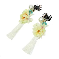 髪飾り 成人式 振袖 前撮り 袴 花 2点セット 白 黄色 黒 房 下がり クリップ タッセル パールビーズ ピン ヘアアクセ おしゃれ No.10-0403