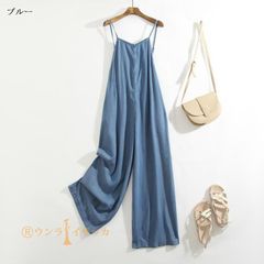 新品 ネック サロペット パンツ レディース 夏 秋 体型カバー デニム 九分丈 ポケット付き オールインワン デニムパンツ サロペ 通学 通勤 ゆったり ワイドパンツ 楽ちん kkkcgf