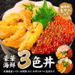 ギフト対応 海鮮ギフト 豪華海鮮3色丼 海鮮丼セット いくら醤油漬け イクラ 生ウニ うに 生ほたて貝柱 生ホタテ 三色【冷凍】