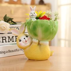 鉢植え 植木鉢 プランター プラントポット フラワーポット 花瓶 ガーデニング 樹脂 屋内 屋外 室内 インテリア 庭 玄関 ウサギ うさぎ ラビット ホワイト ブラウン 多肉植物 サボテン ミニサイズ 可愛い ミニチュア 樹脂