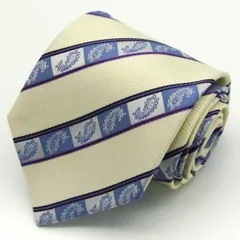 フランコバレンチノ ブランド ネクタイ ストライプ柄 ペイズリー シルク メンズ オフホワイト FRANCO VALENTINO 【中古】