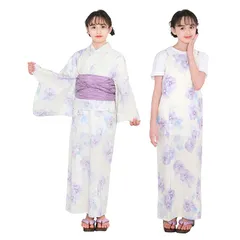 [KYOETSU] [キョウエツ] 浴衣セット 浴衣 ワンピース 女の子 生成り 変わり織 2点セット(浴衣、兵児帯) ジュニア ガールズ (2.ラベンダーソルベ, 130cm) 0