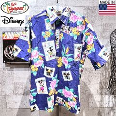 80'S-90'S USA製 ゴーベアフット X ディズニー アロハシャツ L GoBareFoot Disney 米国製 ミッキーマウス ミニーマウス ドナルドダック プルート ヴィンテージ