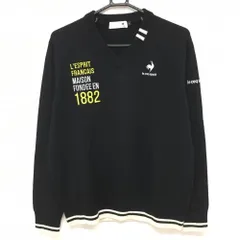【美品】ルコックゴルフ セーター 黒×白 Vネック ロゴ刺しゅう メンズ L ゴルフウェア le coq sportif